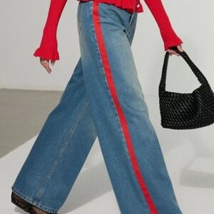 NWT Commense Blue Flare Jeans with Red Stripe
